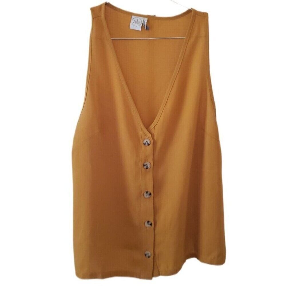 Paper Crane Dark Yellow Sleeveless Button Down Top